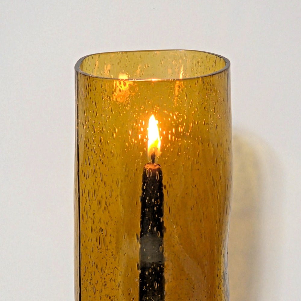 Vintage Amber Bubble Glass Candle Hurricane Taper Holder Tall Mid Century Decor - Picture 4 of 9